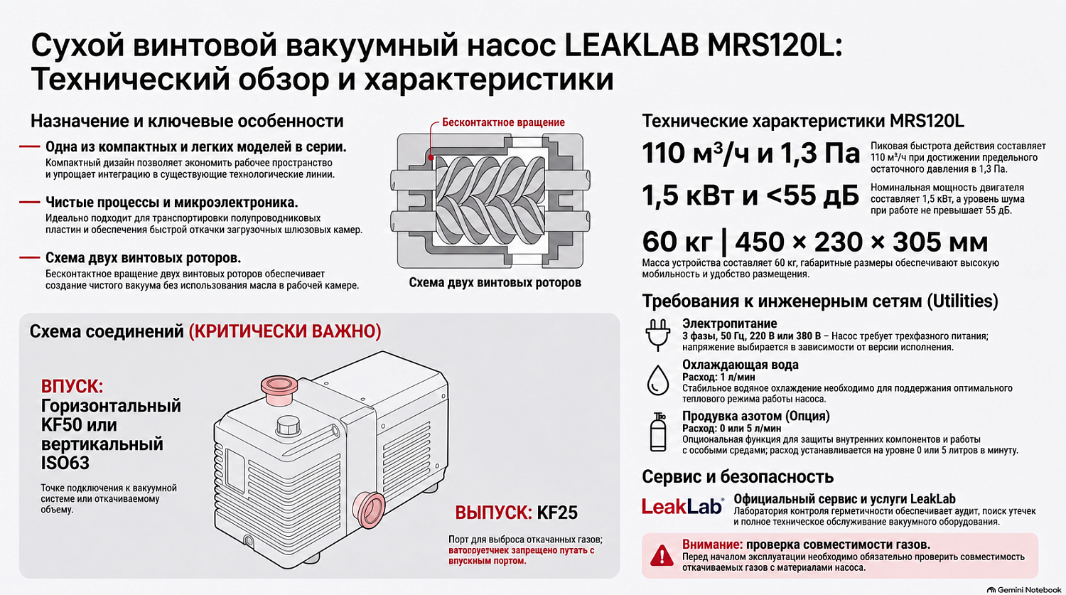Сухой винтовой вакуумный насос LeakLab MRS-120L